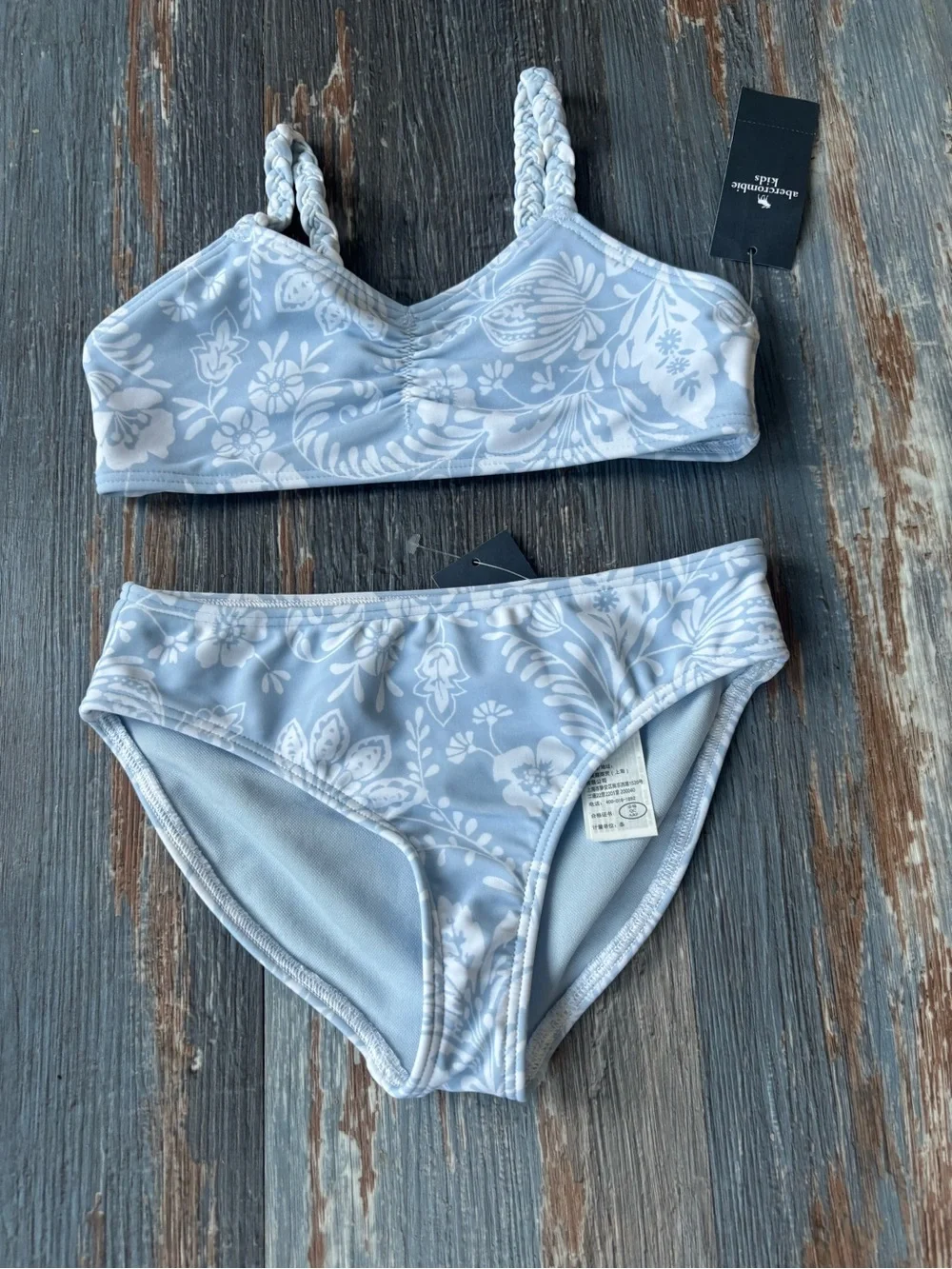 NWT abercrombie girls Light Blue Floral Two-Piece Bikini size 5/6
